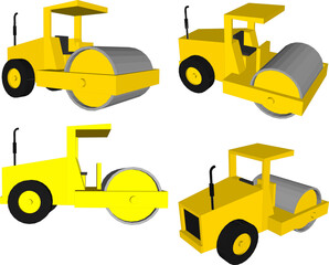 Vector sketch illustration of heavy equipment construction vehicle design cylinder for smoothing asphalt