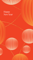 Chinese New Year vector background with golden lanterns in red vertical 16:9 design for greeting, advertising, and product promotion