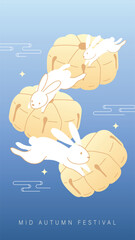 Naklejka na ściany i meble Mid Autumn Festival vector with cute rabbits and mooncake illustration for background, advertising, and product promotion design Naklejka na ściany i meble Mid Autumn Festival vector with cute rabbits and mooncake illustration for background, advertising, and product promotion design