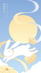 Mid Autumn Festival vector with cute rabbits and mooncake illustration for background, advertising, and product promotion design