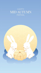 Mid Autumn Festival vector with cute rabbits and mooncake illustration for background, advertising, and product promotion design