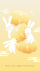 Mid Autumn Festival vector with cute rabbits and mooncake illustration for background, advertising, and product promotion design
