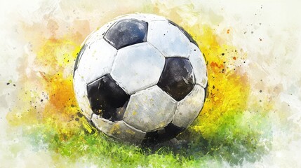 Naklejka premium Soccer ball resting on grass in vibrant outdoor field