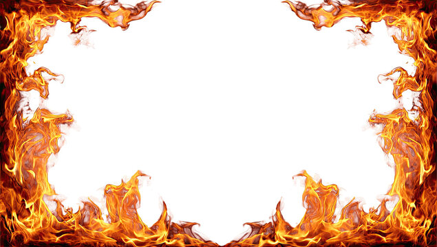 Fiery frame, engulfing a black void. Intense orange and yellow flames create a dramatic border