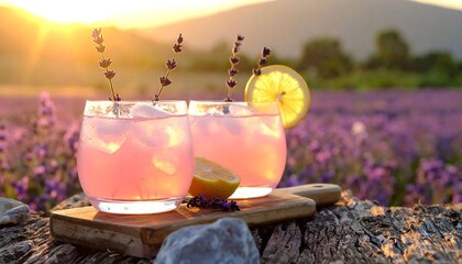 Pink Lavender Cocktails at Sunset