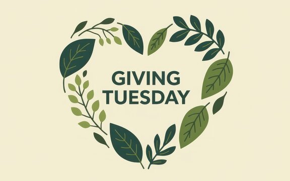 Giving tuesday heart shape made of leaves isolated on white background