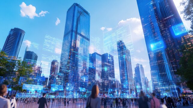 Diverse group of people walking in a vibrant city environment