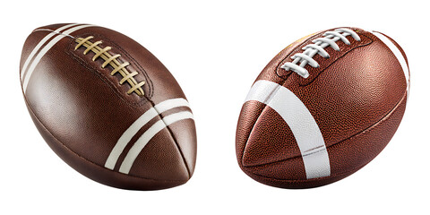Set of a Four Leather American Footballs, isolated on a transparent background.