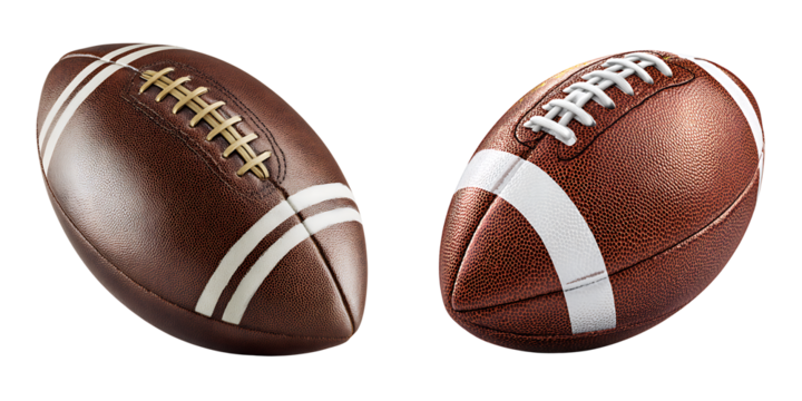 Set of a Four Leather American Footballs, isolated on a transparent background.