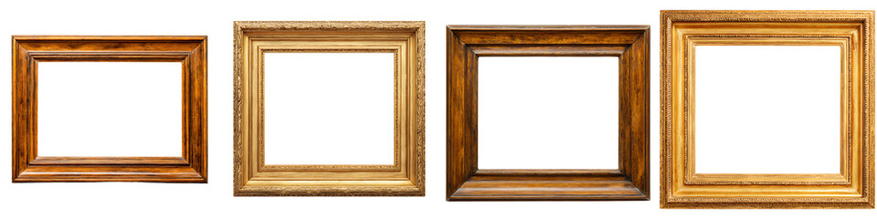 Set of an Antique Gilded Wooden Picture Frame, isolated on a transparent background.