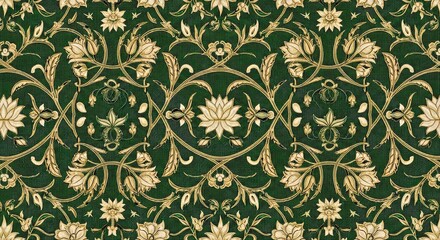 Elegant seamless brocade pattern with a luxurious weave of floral vines and delicate metallic thread details