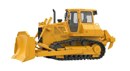 Isolated bulldozer ready for construction site work, earthmoving equipment vehicle tool
