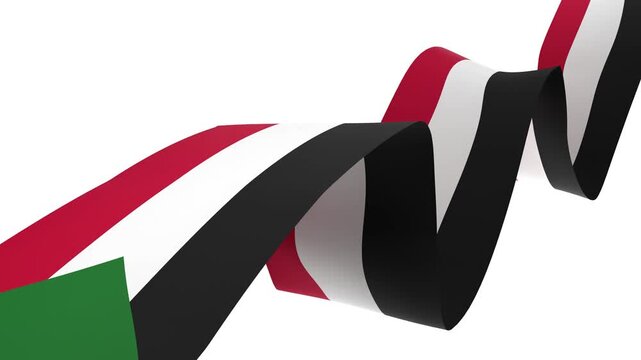 Waving Sudan Flag Ribbon on White Background with Alpha
