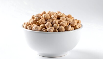 A white bowl brimming with light-tan chickpeas