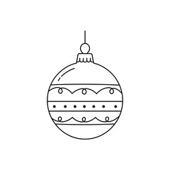 Christmas ball vector illustration with decorative lines and dots, simple outline ornament on white