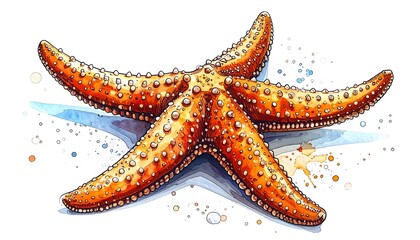Watercolor rendering of a starfish on white background