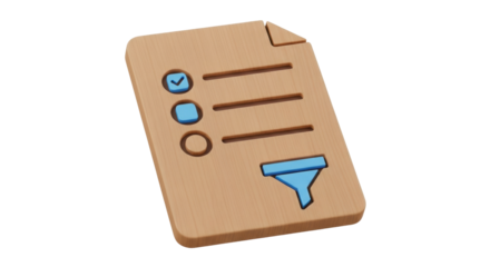 Isolated list icon with checkmark, blank circle, lines, and filter for data analytics tool