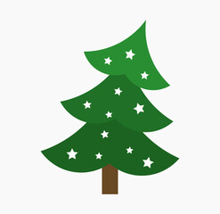 Cute Christmas tree icon with stars. Vector illustration.