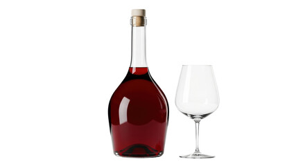 Isolated glass bottle of wine and a wine glass for a celebration or special occasion