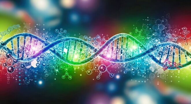 Modern abstract design showing the flow of genetic information for personalized medicine and DNA research