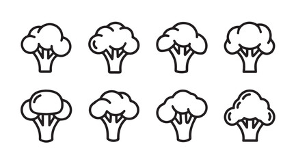Set of hand drawn broccoli florets icons various styles food organic healthy ingredients collection vector