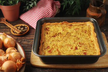 Zwiebelkuchen, a pie with onion and bacon, traditional German dish