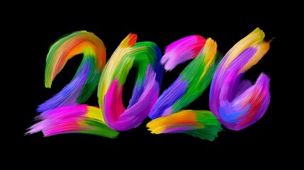 Colorful Paint Stroke Number 2026 on Black Background