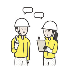 確認する、コミュニケーションを取る土木技師の男性と女性のイラスト
