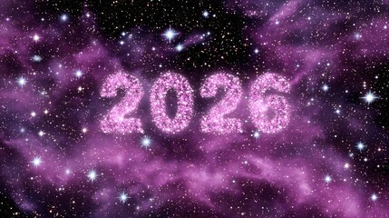 Sparkling 2026 on a Cosmic Nebula Background