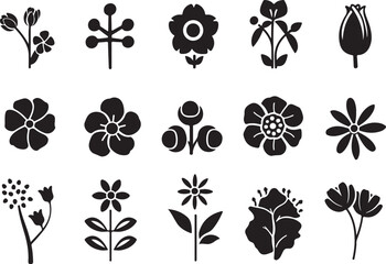 Collection of decorative floral elements silhouette