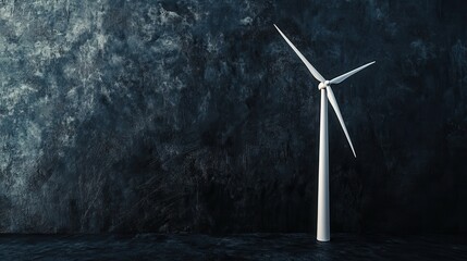 Stationary wind turbine against dark studio backdrop