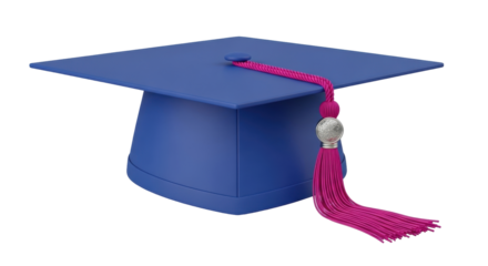 Isolated Blue graduation cap with pink tassel for academic achievement, study success
