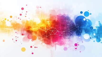 Colorful abstract watercolor design with connecting lines and circles