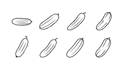 Hand drawn collection of fresh cucumbers isolated on white surface organic vegetable illustrations vector