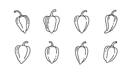 Hand drawn outline collection of bell peppers food element for healthy eating and cooking vector