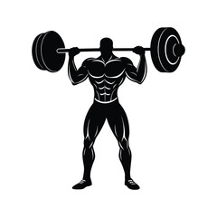 Black and white silhouette muscular man standing 