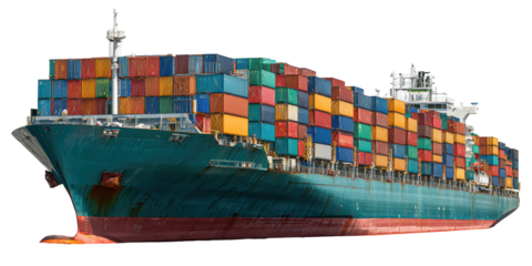 Large cargo ship loaded with colorful shipping containers, ready for long ocean voyage