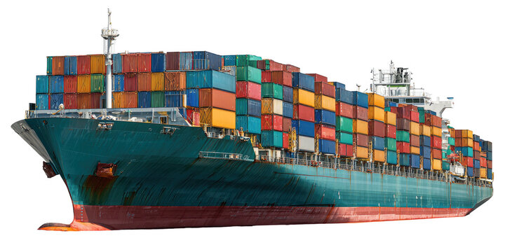 Large cargo ship loaded with colorful shipping containers, ready for long ocean voyage