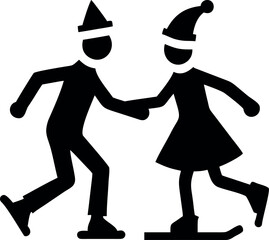 Festive Christmas ice skating couple enjoying joyful winter activity Vector illustration