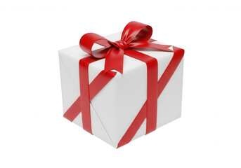 Obraz premium White gift box red ribbon bow isolated on a transparent background