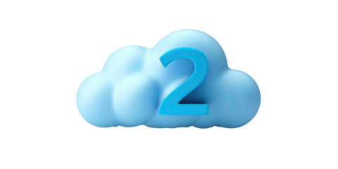 A fluffy, stylized blue cloud with the number "2" in a vibrant blue color