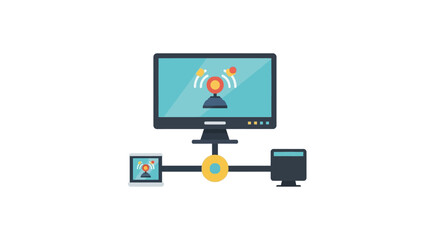 Conceptual internet communication technology diagram with connected devices network concept