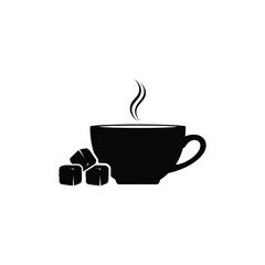 Illustration of a cup of hot beverage with sugar cubes, showcasing a warm drink and the addition of sweetness