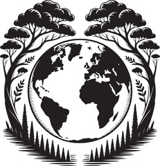 Earth embraced by trees and nature's silhouette