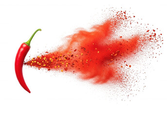 Red chili pepper explosion isolated on a transparent background