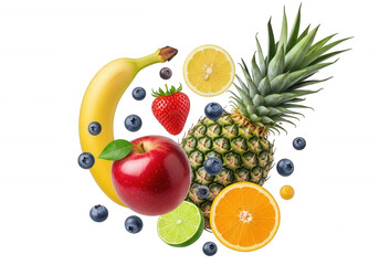 Assorted Fresh Fruits isolated on a transparent background