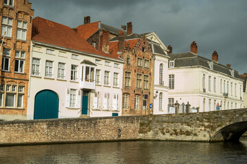 Landscape of the Belgian city of Bruges in autumn. Travel.