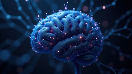 Abstract digital brain with glowing neural connections and data flow