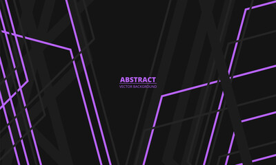 Black and purple modern abstract background with geometric lines and outlines. Vector illustration