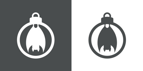 Tiempo de Navidad. Decoración de Halloween. Logo con silueta de bola de navidad con murciélago colgando para tarjetas y felicitaciones